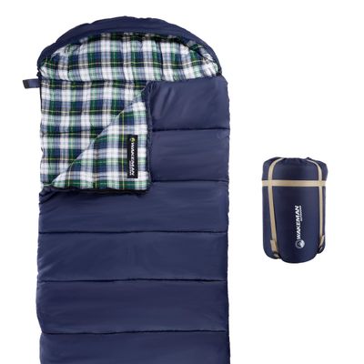 Sleeping Bag 32F Rated XL 3 Season Envelope Style with Hood for Outdoor Camping, Backpacking and Hiking with Carry Bag by Wakeman Outdoors (Navy)