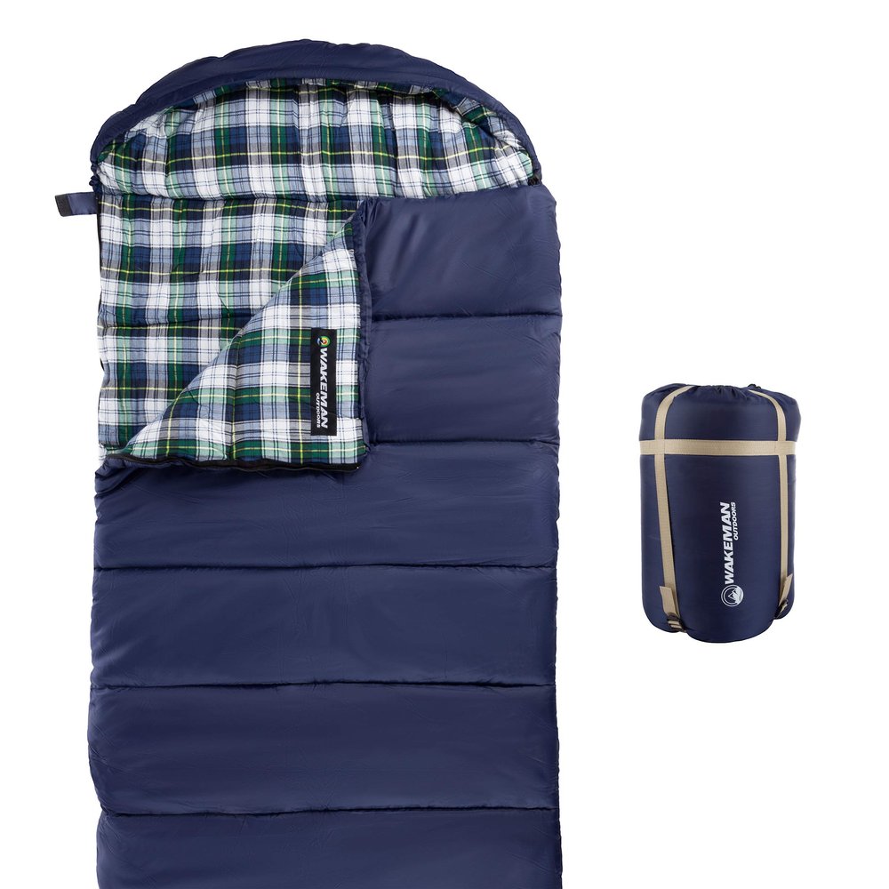 Sleeping Bag 32F Rated XL 3 Season Envelope Style with Hood for Outdoor Camping, Backpacking and Hiking with Carry Bag by Wakeman Outdoors (Navy)