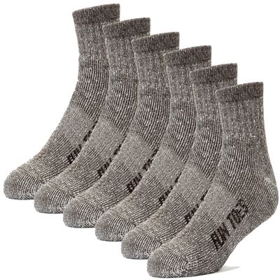 FUN TOES Merino Wool Ankle Socks 6 Pairs Arch Support and Cushioning Heel to Toe Reinforcement Ideal for Hiking (Brown, Women 9-11)