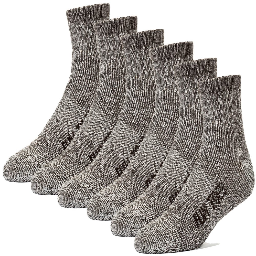 FUN TOES Merino Wool Ankle Socks 6 Pairs Arch Support and Cushioning Heel to Toe Reinforcement Ideal for Hiking (Brown, Women 9-11)