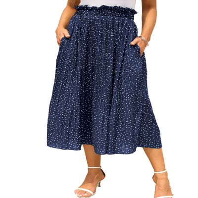 Womens Skirts Elastic High Waisted Long Pleated Boho Fall Midi Skirt Swing Casual Floral Skirts with Pockets Dark Blue,L