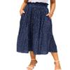 Womens Skirts Elastic High Waisted Long Pleated Boho Fall Midi Skirt Swing Casual Floral Skirts with Pockets Dark Blue,L view 1