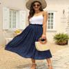 Womens Skirts Elastic High Waisted Long Pleated Boho Fall Midi Skirt Swing Casual Floral Skirts with Pockets Dark Blue,L view 2