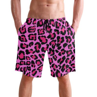 visesunny Hot Summer Leopard Print Beach Shorts Men Swim Trunks Sports Running Bathing Suits with Mesh Lining