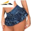 Yollmart Women's Flirty Double Layered Ruffle Mini Denim Skirt-S Blue view 4