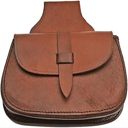 Pakistan SZCO Medieval Leather Belt Pouch  8"x 6" Handmade Brown Leather Bag with Belt Loop for LARP, Cosplay & Costume Accessory
