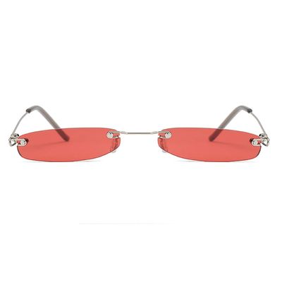 Armear Fashion Rimless Narrow Small Rectangle Sunglasses Clear Colored Lens Red Tinted