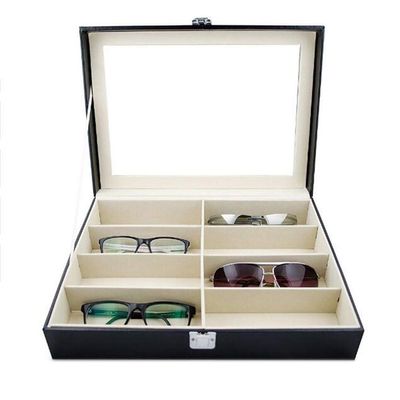 8 slots PU Leather Sunglass Storage Box Display Case,Eyeglasses Organizer Sorting Box,Glasses Eyewear Storage Case,Eyeglasses Storage Rack Holder Container,Jewelry Watches Show Case Rack Display Tray