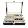 8 slots PU Leather Sunglass Storage Box Display Case,Eyeglasses Organizer Sorting Box,Glasses Eyewear Storage Case,Eyeglasses Storage Rack Holder Container,Jewelry Watches Show Case Rack Display Tray view 1