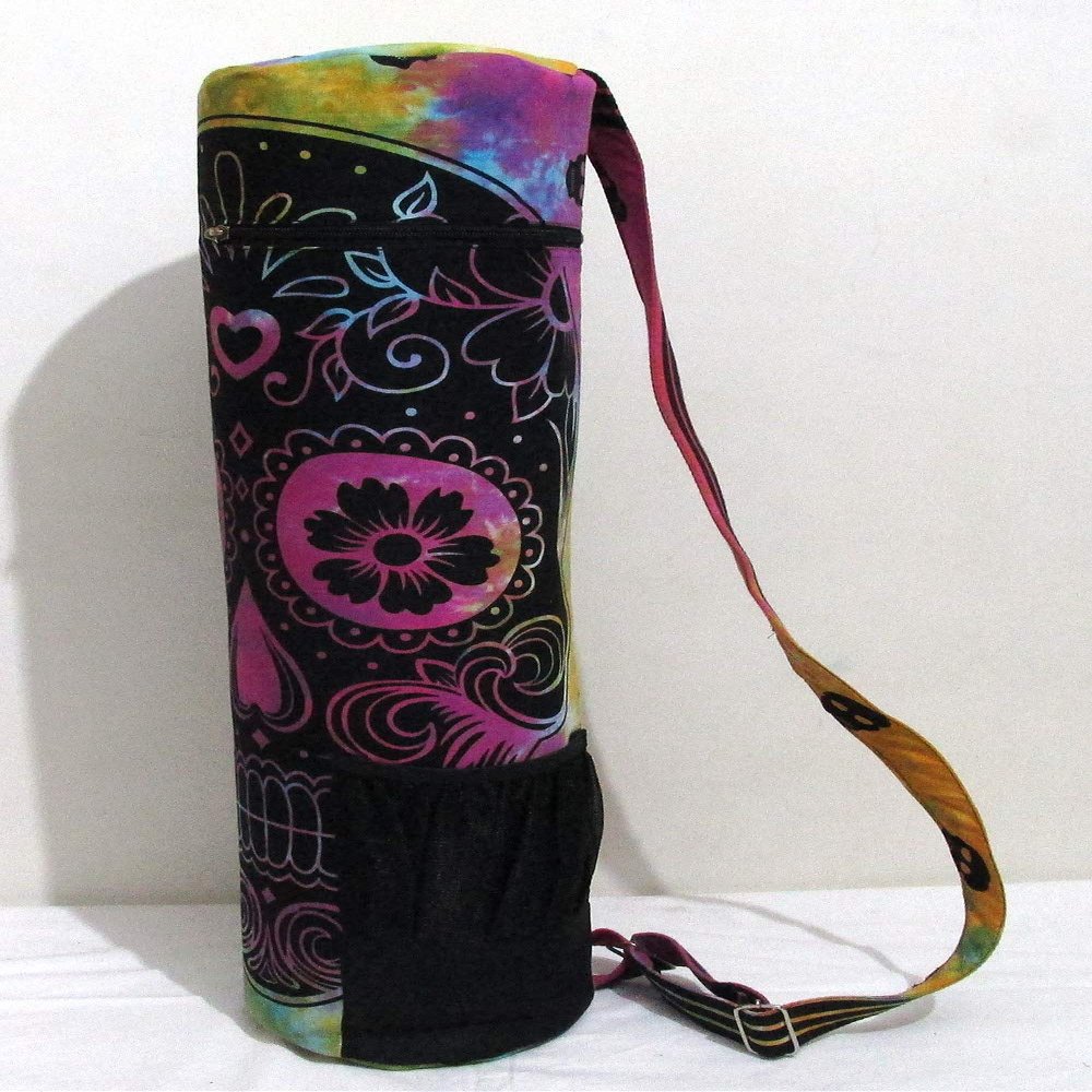 ICC Yoga Mat Bag Carrier - Exercise Yoga Mat Carrier Mens Tote Multi-Functional Storage Bag, Full Zip Cargo Adjustable Strap for Women Hippie Mandala Indian Cotton Bag Multi Skull