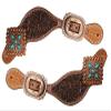 Showman Ladies Tooled Leather Spur Straps w/Vintage Turquoise Stone Conchos view 1