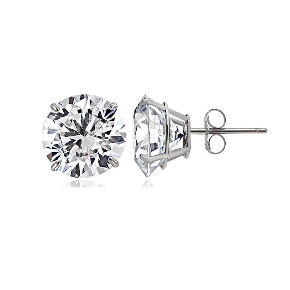 14k Gold Cz Push Back Basket Setting Stud Earrings (White, 5)