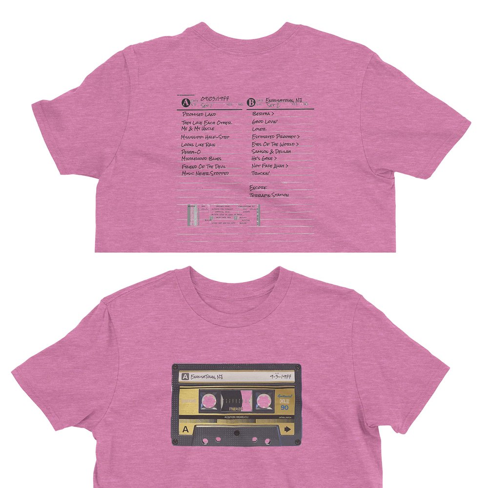 ZJ Designs Deadhead Englishtown Lot T-Shirt Tape Setlist 1977 Cassette (Heather Pink, XXXL)
