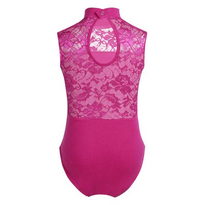 Alvivi Kids Girls Floral Lace Splice Back Turtle/Halter Neck Ballet Dance Leotard Gymnastics Sports Tank Tops Lace Back Rose Red 8-10