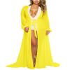 Pink Queen Women's Long Sleeve Flowy Maxi Bathing Suit Swimsuit Tie Front Robe Cover Up Yellow 2XL view 1