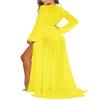Pink Queen Women's Long Sleeve Flowy Maxi Bathing Suit Swimsuit Tie Front Robe Cover Up Yellow 2XL view 2
