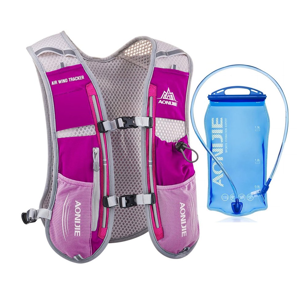 AONIJIE Hydration Vest Pack Backpack 5L Marathoner Running Race Hydration (Rose Red and 1.5L Water Bladder)