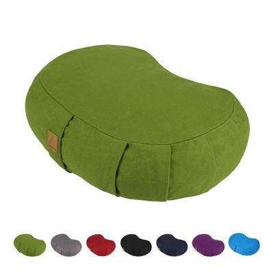 FelizMax Crescent Zafu Meditation Pillow, 44x28x14cm, Zabuton Yoga Bolster, Meditation Cushion, Floor Pouf Yoga Pillow, Zippered Organic Cotton Cover, Natural Buckwheat, Large Kneeling Pillow-Green