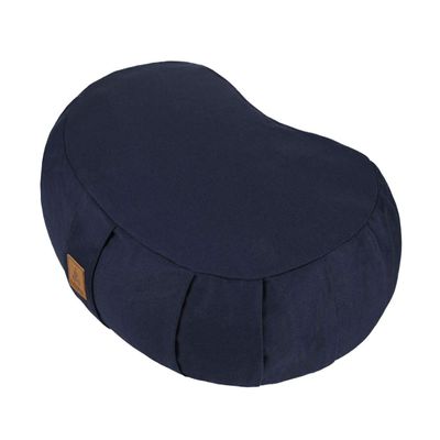 Crescent Zafu Meditation Pillow, 44 x 28 x 14 cm, Zabuton Yoga Bolster, Meditation Cushion, Floor Pouf, Yoga Pillow, Zippered Organic Cotton Cover, Natural Buckwheat, Kneeling Pillow Large-Navy Blue