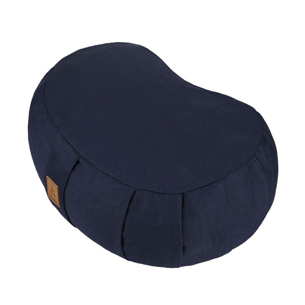 Crescent Zafu Meditation Pillow, 44 x 28 x 14 cm, Zabuton Yoga Bolster, Meditation Cushion, Floor Pouf, Yoga Pillow, Zippered Organic Cotton Cover, Natural Buckwheat, Kneeling Pillow Large-Navy Blue