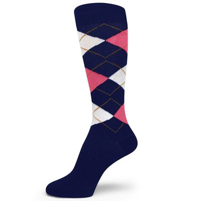 Spotlight Hosiery XL Extra Large Size Men's Groomsmen Gifts Wedding Argyle Dress Socks, Navy/Pink/White, 14-16