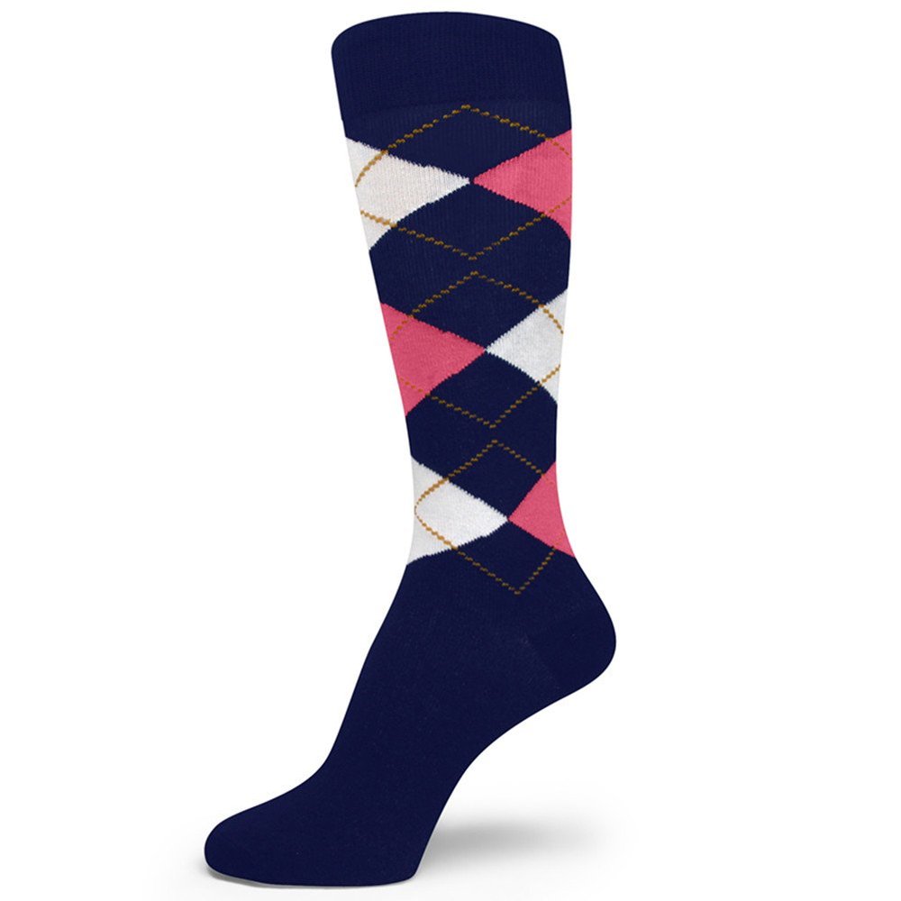 Spotlight Hosiery XL Extra Large Size Men's Groomsmen Gifts Wedding Argyle Dress Socks, Navy/Pink/White, 14-16