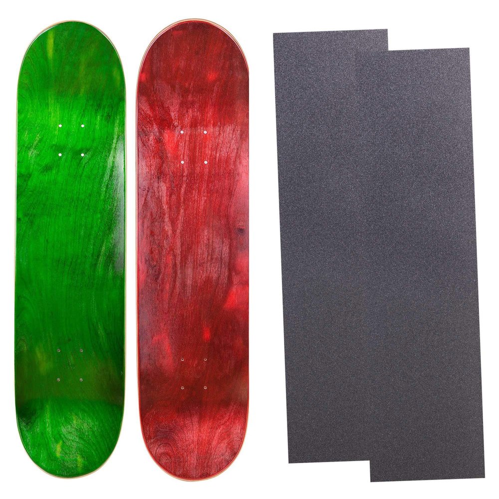 Cal 7 Blank Maple Skateboard Decks with Grip Tape| Two Pack (Green, Red, 8.0 inch)