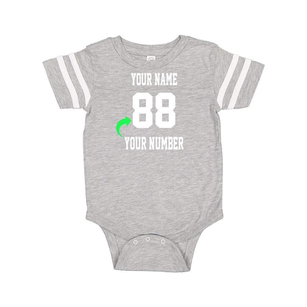 Just Customized Cute Infant Football Fine Personalized Jersey Baby Bodysuit with Contrasting Sleeve Stripes (Vintage Heather, NB)