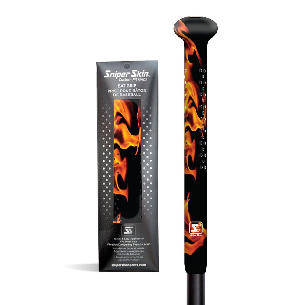 Sniper Skin Baseball Heat-Activated Bat Grip, Easy Install Tacked Non-Slip for Baseball & Softball Sports, Custom Fit Wrap That Lasts Up to 3 Times Longer - Inferno II