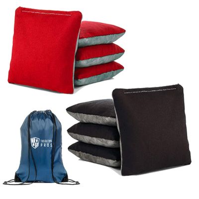 Tailgating Pros Pro-Style Two-Sided Cornhole Bags with Bag Tote- Slick & Stick Resin Filled Suede and Duck Canvas Set of 8-20+ Color Combos (Red/Grey Suede & Black/Grey Suede)