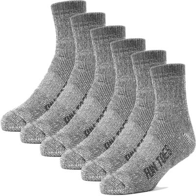 FUN TOES Merino Wool Ankle Socks 6 Pairs Arch Support and Cushioning Heel to Toe Reinforcement Ideal for Hiking (Grey, Men 10-13)