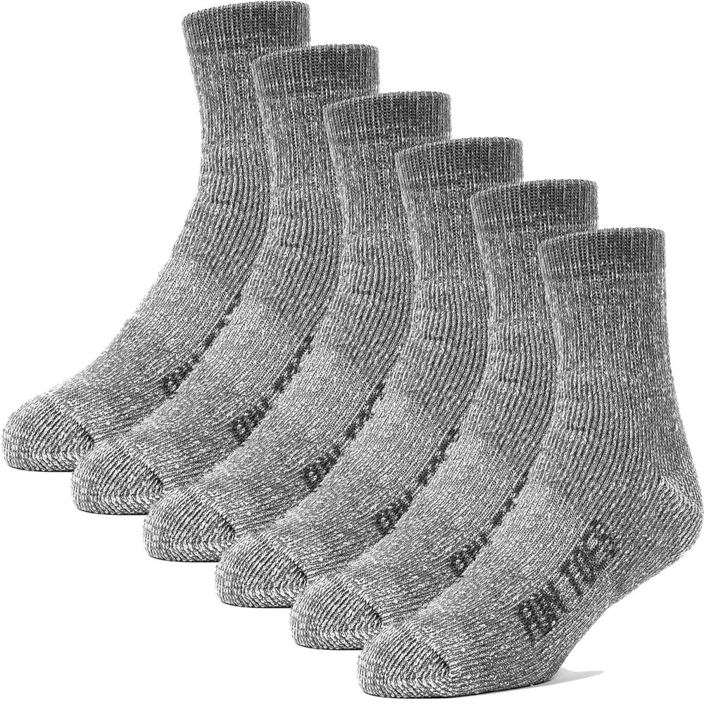 FUN TOES Merino Wool Ankle Socks 6 Pairs Arch Support and Cushioning Heel to Toe Reinforcement Ideal for Hiking (Grey, Men 10-13)