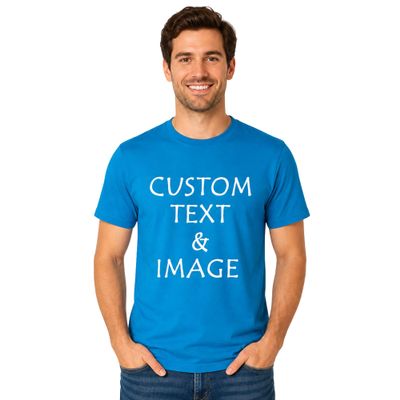 Custom T Shirts for Men Women Personalized Photo Text Logo Unisex Cotton Tee Design Your Own Front Back Print Adult Shirt Heather Sapphire