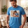 Custom T Shirts for Men Women Personalized Photo Text Logo Unisex Cotton Tee Design Your Own Front Back Print Adult Shirt Heather Sapphire view 3
