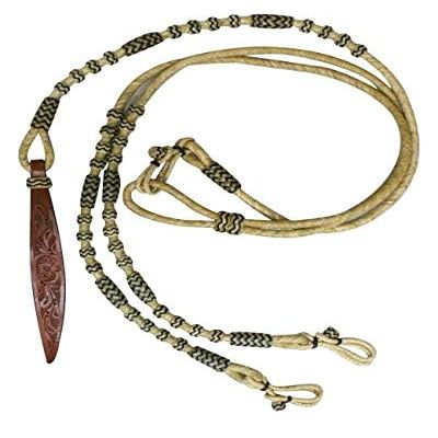 Showman Braided Natural Rawhide Romal Reins w/Tooled Leather Popper
