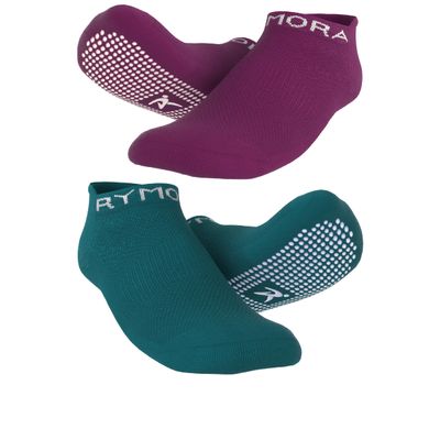Rymora Grip Socks for Women & Men (2 Pairs: Purple & Teal) (Small: US Men: 4-7 / US Women: 5-8) - Sticky Anti Slip Non Skid - Perfect for Yoga, Pilates, Barre, Hospital, Labor