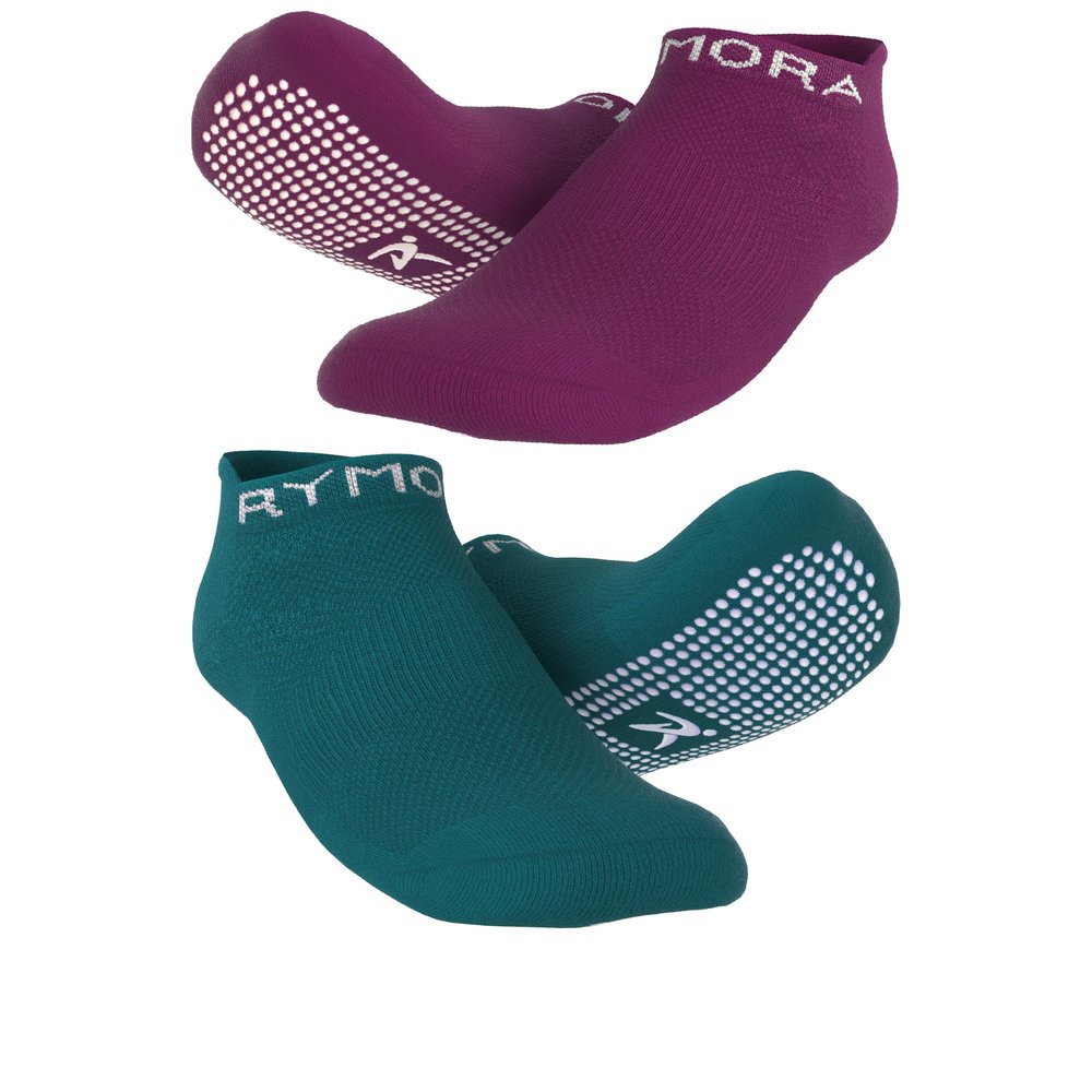 Rymora Grip Socks for Women & Men (2 Pairs: Purple & Teal) (Small: US Men: 4-7 / US Women: 5-8) - Sticky Anti Slip Non Skid - Perfect for Yoga, Pilates, Barre, Hospital, Labor