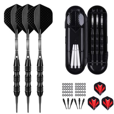 sanfeng Professional Soft Tip Darts Set 20 Grams W/ 50 O-Rings- 30 Darts Plastic Tip + Black Aluminum Shafts + 6 Standard Flights + Portable Case for Electronic Dart Board