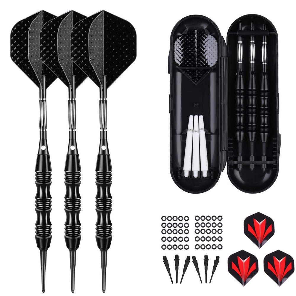 sanfeng Professional Soft Tip Darts Set 20 Grams W/ 50 O-Rings- 30 Darts Plastic Tip + Black Aluminum Shafts + 6 Standard Flights + Portable Case for Electronic Dart Board