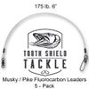 5 Pack 175 lb 6" Premium Fluorocarbon Tooth Shield Tackle Musky Leaders Muskie Pike Leader view 2