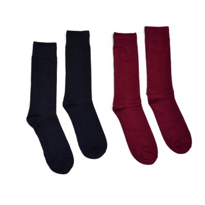 Bop Classy Men's Colorful Dress Socks 2 Pair Set - Solid Colors (Burgundy & Navy Blue)