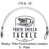 5 Pack 175 lb 18" Premium Fluorocarbon Tooth Shield Tackle Musky Leaders Muskie Pike Leader view 2