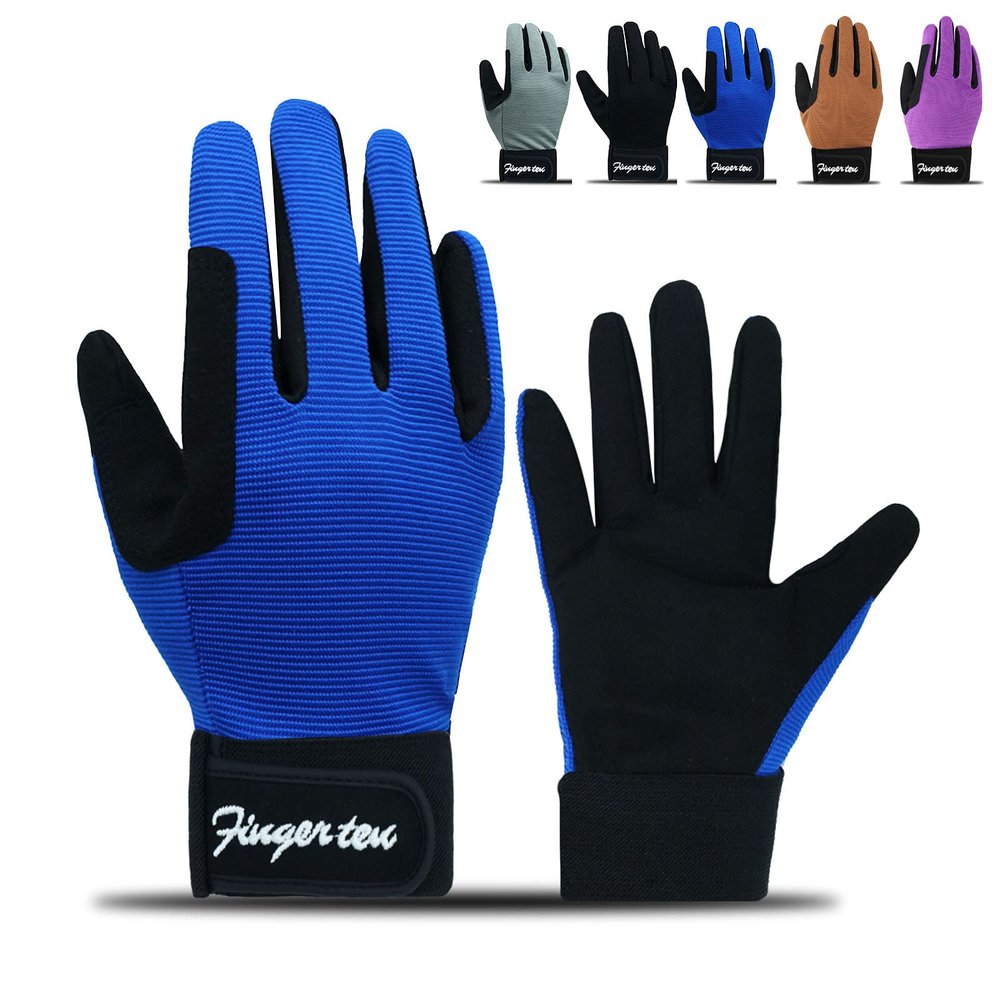 FINGER TEN Horse Riding Gloves Kids Boys Girls Youth 1 Pair, Bike Gardening Cycling Hiking Gloves Full Finger, Color Blue Summer Comfortable Grip for Kid Small (Kids-Blue, Small)