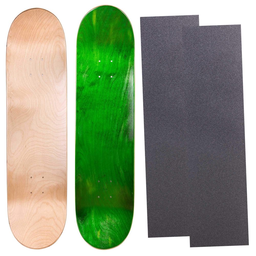 Cal 7 Blank Maple Skateboard Decks with Grip Tape | Two Pack (Natural, Green, 7.75 inch)