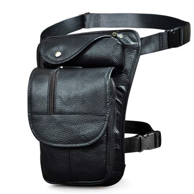 Le'aokuu Mens Genuine Leather Bike Cycling Waist Hip Bum Pack Drop Leg Bag(X3112 Black)