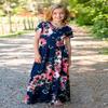 21KIDS Girls Floral Casual Short Sleeve Long Maxi Dress with Pockets, Dark Blue, 6 Years view 3