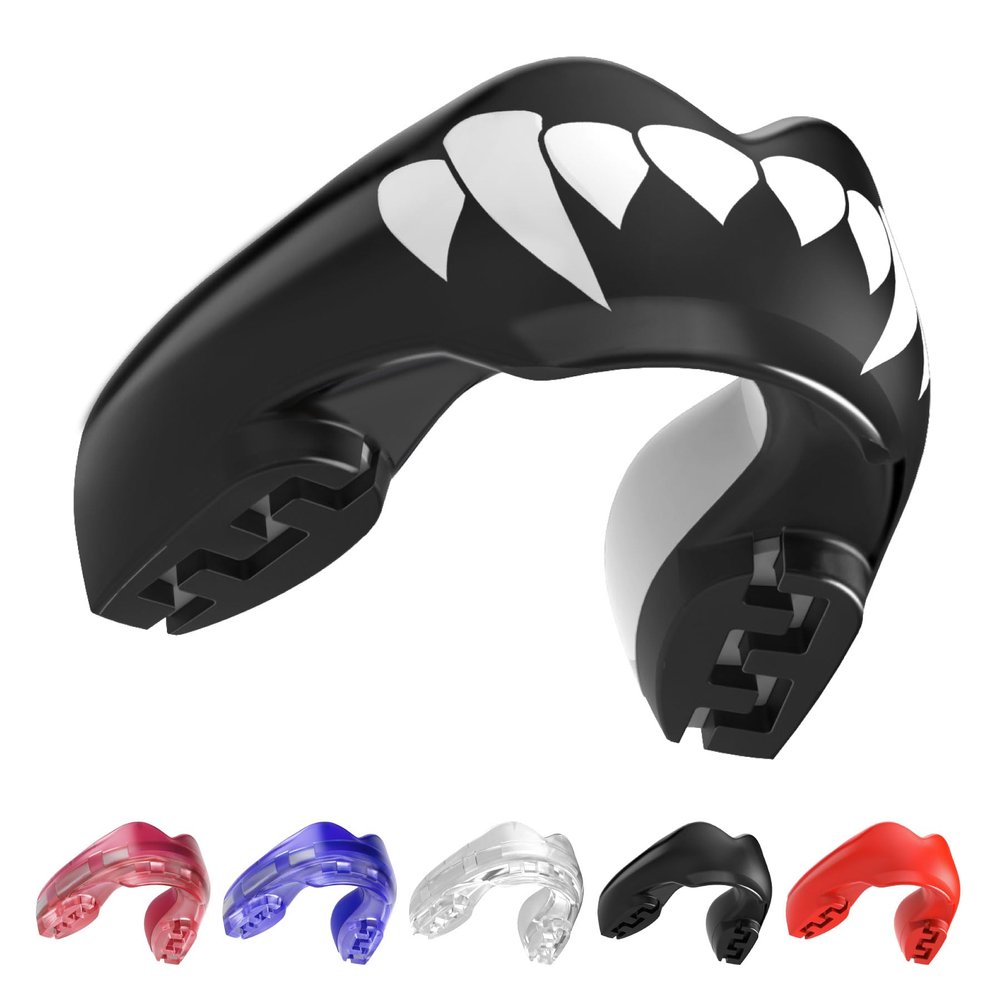 SAFEJAWZ Mouthguard for Braces, Upper & Lower Protection Remoldable Mouth Guard with Case for Boxing, Basketball, Football, MMA, Lacrosse, Hockey and All Contact Sports One Size (Fangz)