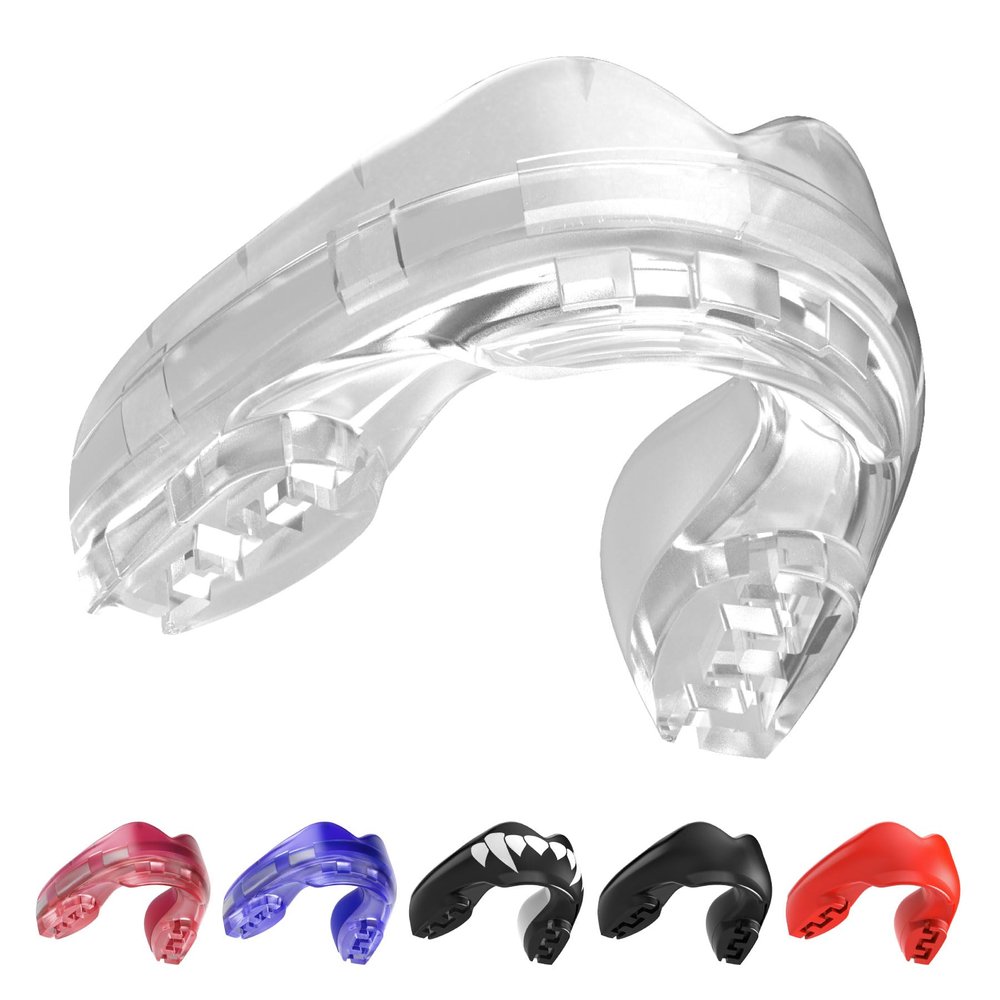 SAFEJAWZ Mouthguard for Braces, Upper & Lower Protection Remoldable Mouth Guard with Case for Boxing, Basketball, Football, MMA, Lacrosse, Hockey and All Contact Sports One Size (Transparent)
