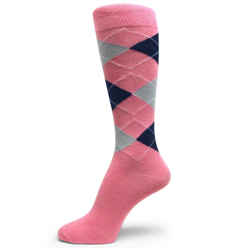 Spotlight Hosiery Men Argyle Dress Socks Small Size.Pink/Navy/Light Gray