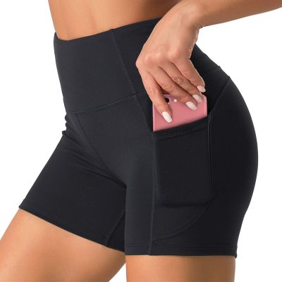 Dragon Fit Women's High Waist Workout Shorts with 2 Side Pockets Stretch Tummy Control Athletic Shorts for Gym Yoga Running Black